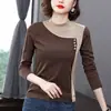 Derong Camiseta Interior para Mujer Otoño e Invierno Nueva Empalme de Cuello Camiseta de Terciopelo Cepillado Doble Cara para Mujer Aspecto Adelgazante