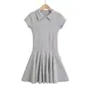 Vestido de temperamento con solapa polo estilo universitario para mujer 2024 verano nuevo diseño de pedrería abotonado cintura alta falda corta