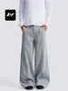 Pantalones de Chándal Rectos Gris Jaspeado Estilo Retro Americano Fengmei para Hombres y Mujeres, Tejido de Aire, Holgados, Tridimensionales, Modernos, Adelgazantes, Simples, Casuales