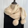 Cachecol de Tricô Cor Sólida Estilo Suave Cabelo de Coelho Real Pendurado Bola Inverno Feminino Japonês Redutor de Idade Espesso Quente Cachecol de Bola