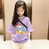 Camiseta de Manga Corta de Algodón Puro para Niñas, Top de Ropa Infantil de Dibujos Animados Moderno y a la Moda, Camiseta Casual Versátil de Cuello Redondo para Bebés Niñas, Manga Media