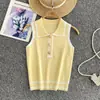 Chal de Punto sin Mangas Rayado Mínimo para Mujer Verano Solapa Ajustado Delgado Diseño Adelgazante Chic Hermoso Top Pequeño