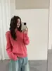 MalvaviscoNiebla Cepillado~Lana Cachemir Cuello Redondo Manga Larga Tejido Superior para Mujer Otoño Invierno Versátil Suéter Superior