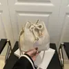 Bolso de Paja Tejida para Vacaciones en la Playa para Mujer, Nuevo Bolso Cruzado de Hombro Tejido Casual de Moda Veraniega, Bolso Tipo Cubo con Cordón