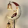 Luz de jardín para exteriores con energía solar de arte de hierro, luna, muñeco de nieve, LED, colgante, lámpara de muñeco de nieve de metal, producto nuevo transfronterizo