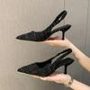 Sandalias de Tacón Alto con Punta de Estilo Francés Pequeñas y Fragantes para Mujer 2024 Nuevas Zapatos de Verano Stiletto Punta Afilada Slip-On para Entrega