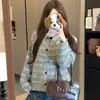 Novo cardigã de malha listrado com blocos de cor estilo coreano casual para o início do outono para mulheres, solto e modelador, casaco suéter macio e aconchegante