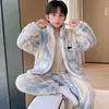 Invierno Niños Estilo Nuevo Forro Polar Niños Ropa de Casa Dibujos Animados Cremallera Pijamas Infantiles Mediano y Grande Niños Conjunto de Franela