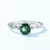 Anillo Clásico Redondo de Diamante Plata S925 Piedra de Musgo Natural, Anillo de Ágata Acuática, Diamante Único, Joyería de Mano Estilo Bosque Simple