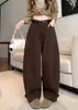 Fotos reales de jeans de estilo americano de cintura alta, que favorecen la figura, color café, nicho, corte relajado para mujer, colección de otoño, corte ajustado, nuevos pantalones largos de pierna recta, pierna ancha