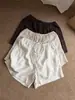 Shorts Casuales Blancos Sueltos Simples de Lino Delgado de Verano con Cintura Elástica y Cordón de Pierna Recta Ancha para Mujer, Versátiles y Adelgazantes