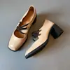 Versión de Piel de Vaca Suela Silenciosa Tacón Alto Puntera Cuadrada Mary Jane Slip-On Piel Genuina Estilo Retro Zapatos de Piel Otoño e Invierno Nuevo Estilo