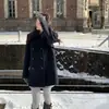 Em estoque: Casaco de lã grosso, acolchoado, de abotoamento duplo, com corte solto, estilo retrô, chique coreano, para o inverno