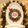 Funda de asiento de inodoro de corona navideña retro y festiva, pegatina decorativa autoadhesiva para baño e inodoro