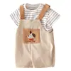 Conjunto de Peto Infantil de Dos Piezas para Niños y Niñas, Ropa de Verano de Moda, Diseño de Rayas de Dibujos Animados para Niños Pequeños