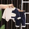 Ropa nueva para niños 2024 traje de niño con terciopelo otoño e invierno 0-5 años combinación de colores terciopelo fino comercio exterior ropa de invierno para bebés y niños