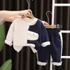 Nuevo Conjunto de Invierno para Niños Sudadera de Forro Polar con Cuello Redondo y Diseño de Dinosaurio en Zigzag y Pantalones de Forro Polar con Estampado de Moda Set de Dos Piezas Venta al por Mayor