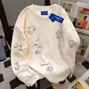 Diseño Americano Estilo Coreano Tie-Dye Lindo Estampado de Dibujos Animados Sudadera de Cuello Redondo para Mujer Otoño e Invierno Top de Gato Kitty