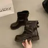 Botas Martin Estilo Británico Maillard 2026 Nuevas Otoño Invierno Suela Gruesa Botas Marrones tipo Gabardina Botines de Piel Suave para Mujer