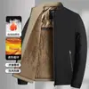 Nueva Chaqueta Casual de Algodón para Hombre Otoño e Invierno, Estilo Papá de Mediana Edad, Cuello Alto, Forro Polar, Engrosada, Cálida, Chaqueta de Color Sólido