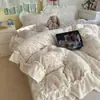 2026 nuevo juego de ropa de cama de cuatro piezas estilo coreano inspirado en bloggers, colorido, bordado tridimensional, terciopelo de leche grado A, sábana de 1.2m