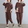 755# madre 100.00kg traje para mujer talla grande cubre barriga chica gordita otoño suelto manga larga traje de dos piezas