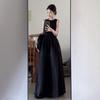 Vestido Colete Preto Estilo Hepburn para Mulheres, Novo Modelo Verão 2026, Sem Mangas, Marcação na Cintura, Emagrecedor, Barra Larga, Conjunto de Vestido Longo