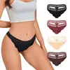 Pantaletas de encaje transpirables de venta caliente transfronteriza para mujer, tangas transparentes huecos sexys y cómodos de cintura media, tipo V para mujer
