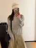 Suéter de Punto Pulóver con Botones en la Espalda Estilo Coreano Suave Cuello Redondo para Mujer Otoño Estilo Perezoso Holgado Suave Pegajoso Ropa Interior de Punto
