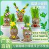 Muñeco de Hierba Larga Planta Pequeña en Maceta, Planta Verde de Escritorio Fácil de Cuidar Regalo, Siembra Hidropónica para Niños, Planta Pequeña Fácil de Cultivar