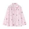Pijama Fino de Seda Helada para Niñas, Talla Europea de Exportación, Manga Larga y Pantalón Largo, Estampado de Gato de Dibujos Animados Rosa, Ropa de Casa, Estilo Europeo y Americano
