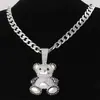 Pingente Fofo de Urso Estilo Japonês e Coreano Transfronteiriço para Meninas, Colar de Animal Cartoon Fresco com Pedras Cheias, Joias da Moda