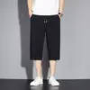 Calça Cargo Masculina Solta de Perna Reta Fina com Sensação de Gelo Sete Pontos Verão Nova Versátil Cintura Elástica Estampa Jacquard Casual