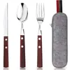 Popular Vajilla Occidental de Acero Inoxidable 2025, Cuchillo para Bistec, Set de Tres Piezas Afiladas para Bistec, Set de Cucharas con Mango de Madera, Cuchillo y Tenedor