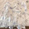 Pijama Ins Estilo Japonês com Cachorro de Orelhas Grandes para Mulheres, Novo Conjunto de Pijama Duas Peças com Shorts de Manga Curta Cartoon Fofo para Primavera e Outono