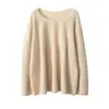 Blusa Ombro a Ombro, Novo Estilo Outono e Inverno, Suéter 100% Caxemira Pura para Mulheres, Suéter Pulôver de Tricô Liso de Manga Longa