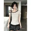 Camiseta de Manga Corta a Rayas Off-the-Shoulder Estilo Coreano para Mujer, Nueva Llegada de Verano, Patchwork con Cordones en Bloque de Color, Adelgazante, Estilo Chica Caliente, Top de Moda