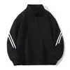 Moletom college com zíper parcial e gola alta para homens, camiseta esportiva listrada americana de manga longa para outono, top cleanfit de peso pesado