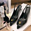 Sandalias de Tacón Alto Versátiles Elegantes y a la Moda para Mujer 2025 Nuevas Primavera y Verano Sandalias Francesas Negras de Punta Cerrada Zapatos de Hada