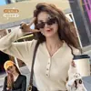 Camisa Básica Gola V para Mulheres, Roupa Íntima Estilo Pequeno Cheiroso, Tricô Novo 2025 Estilo Francês, Blusa de Manga Longa de Primavera para Usar por Cima