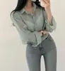 Roupas Femininas de Outono 2026 Nova Simples Elegante Camisa de Chiffon Manga Longa Feminina Top Solto Camisa BF Camisa Básica Tendência