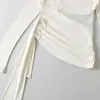 Ropa de Mujer al por Mayor Transfronteriza Verano 2005 Nuevos Tops de Color Puro con Cinta en la Cintura Camisetas con Empalmes de Encaje para Mujer