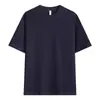 Camiseta de Hombro Caído 230g, Costura Triple Ajuste Holgado, Color Sólido Versátil, Cuello Redondo, Manga Corta, Camiseta Blanca Unisex, Capa Base