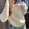 Conjunto de suéter com decote V e top vazado feminino outono novo estilo coreano cardigan de tricô preguiçoso senso de design camisola conjunto de duas peças