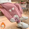 Pantalones de Felpa con Conejo Globito para Niñas de Invierno 2026 Nueva Moda Infantil Elegantes Gruesos y Cálidos para Niñas Pequeñas