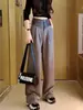 Pantalones Largos Casuales para Mujer 2026 Verano Gama Alta Bloques de Color Holgados Versátiles de Cintura Alta Rectos Grises de Pierna Ancha