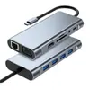 Estação de acoplamento com leitor de cartões 8 em 1, expansor de duas portas USB tipo C, dock de expansão USB multiportas.