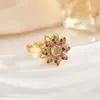 Anillo Ajustable de Moda Rotatorio con Incrustaciones de Diamantes, Hierba de la Fortuna Color Oro Verdadero 18K que Conserva el Color, Coreano Transfronterizo