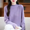 Suéter 100% Lana Pura DianDian HuaSha para Mujer, Otoño e Invierno, Ropa de Alta Gama Lista para Usar, Cuello Semi Alto, Pulóver Elegante de Corte Holgado
