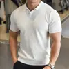 Camisa polo, camisa de punto, camiseta de manga corta para hombre, cuello de polo, cuello en V, texturizada, estilo old money, seda helada, verano, venta al por mayor de fábrica transfronteriza